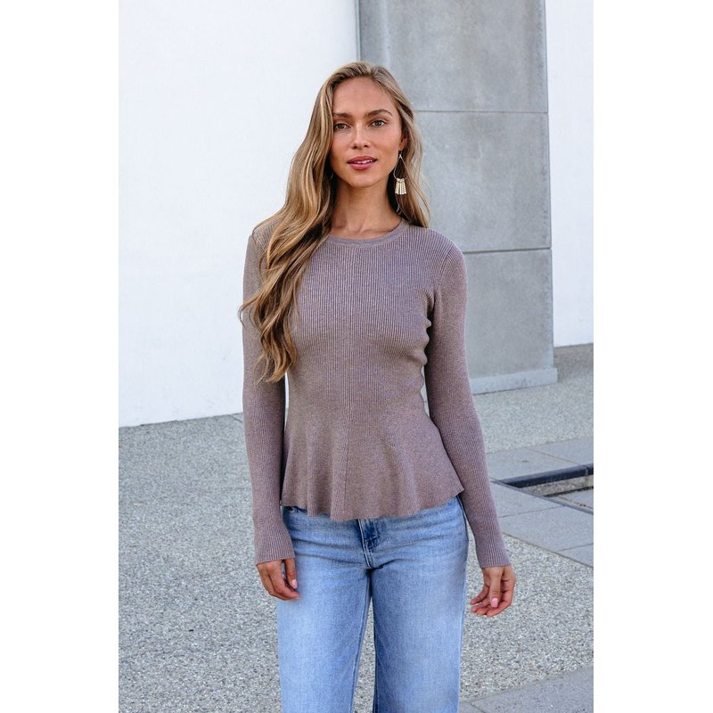 Mocha Ribbed Peplum Sweater