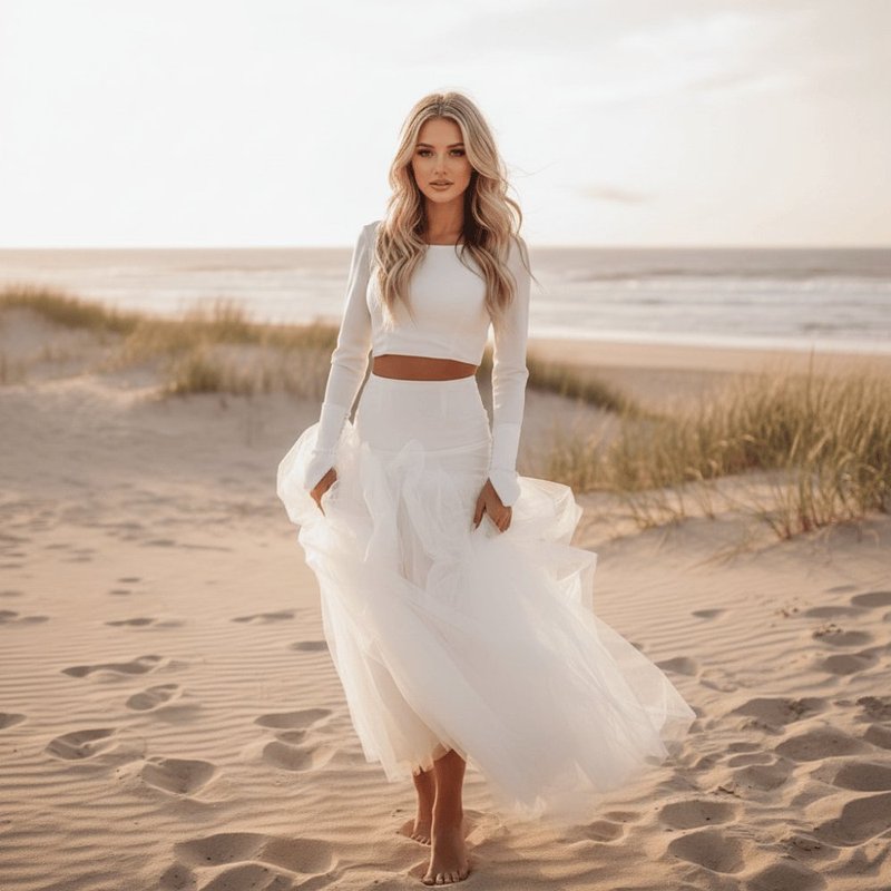Boho Two Piece Ivory Wedding Dress