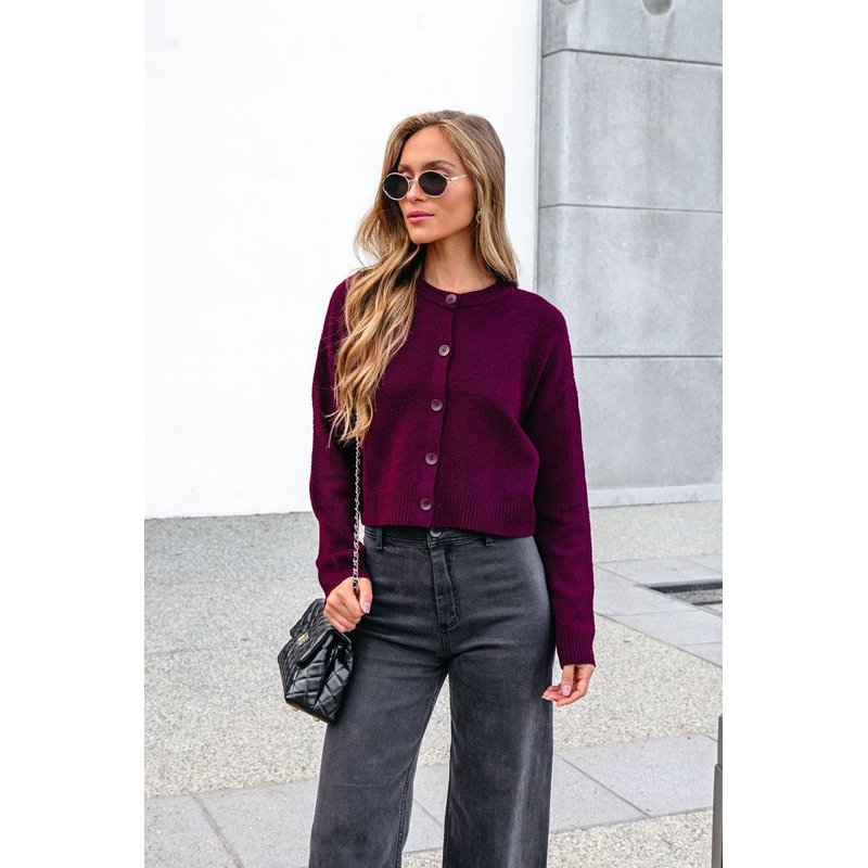 Burgundy Ribbed Button Down Cardigan